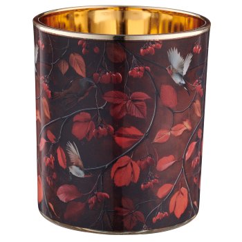 Glas Windlicht INSTYLE mit Print, 9x9x10cm, dunkelbraun, 4/Box 41,5x9x10,5cm, Lepuro