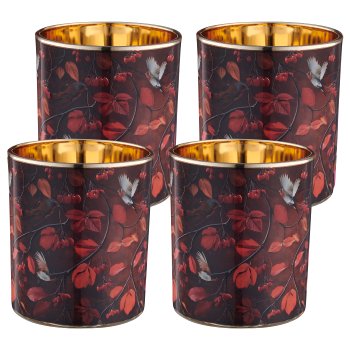 Glas Windlicht INSTYLE mit Print, 9x9x10cm, dunkelbraun, 4/Box 41,5x9x10,5cm, Lepuro