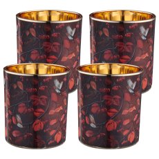 Glas Windlicht INSTYLE mit Print, 9x9x10cm, dunkelbraun, 4/Box 41,5x9x10,5cm, Lepuro