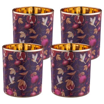 Glass lantern INSTYLE with print, 9x9x10cm, purple, 4/box 41.5x9x10.5cm, Lepuro