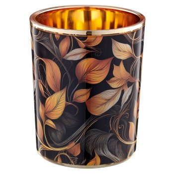 Glas Windlicht INSTYLE mit Print, 10x10x12,5cm, schwarz, Lepuro
