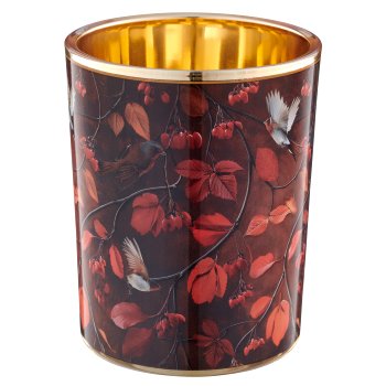Glas Windlicht INSTYLE mit Print, 10x10x12,5cm, dunkelbraun, Lepuro