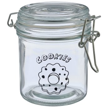 Glass jar with lid and print, 8x8x9.5cm, red