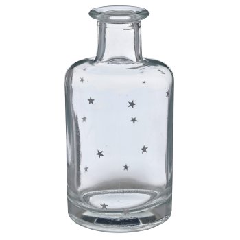 Glas Flaschenvase mit Dekor, 7x7x15cm, silber