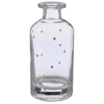 Glass bottle vase with decoration, 7x7x13.5cm, gold