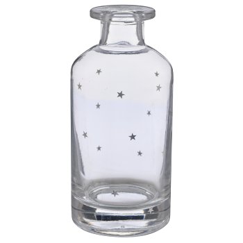 Glas Flaschenvase mit Dekor, 7x7x13,5cm, silber