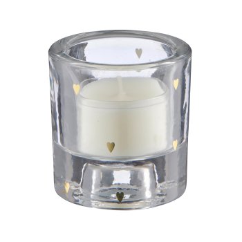 Glas Teelicht/Kerzenhalter, 2fa.Funktion, rund mit Dekor, 6x6x6,5cm, gold