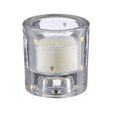 Glas Teelicht/Kerzenhalter, 2fa.Funktion, rund mit Dekor, 6x6x6,5cm, gold