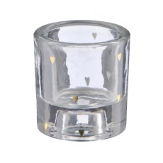 Glas Teelicht/Kerzenhalter, 2fa.Funktion, rund mit Dekor, 6x6x6,5cm, gold
