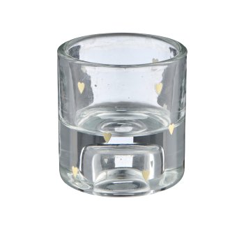 Glass tealight/candle holder, 2-fold function, round with decoration, 5.5x5.5x6cm, gold