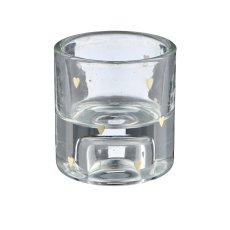 Glass tealight/candle holder, 2-fold function, round with decoration, 5.5x5.5x6cm, gold