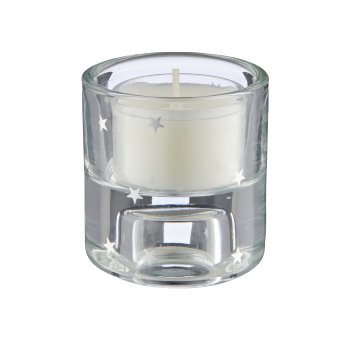 Glass tealight/candle holder, 2-fold function, round with decoration, 5.5x5.5x6cm,