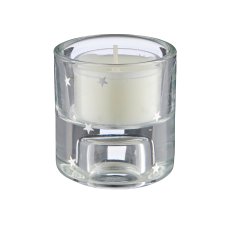 Glass tealight/candle holder, 2-fold function, round with decoration, 5.5x5.5x6cm,