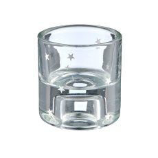 Glass tealight/candle holder, 2-fold function, round with decoration, 5.5x5.5x6cm,