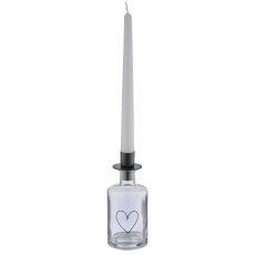 Glasflasche mit Metall Kerzenhalter Aufsatz, Herz, 6,8x6,8x16,7cm, klar