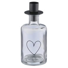 Glass bottle with metal candle holder attachment, heart, 6.8x6.8x16.7cm, clear