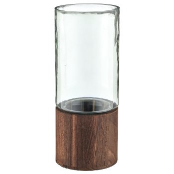 Glas Windlicht auf Holzfuß, Zylinder, 10x25cm, grün