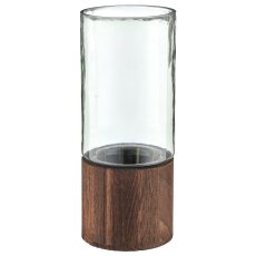 Glas Windlicht auf Holzfuß, Zylinder, 10x25cm, grün