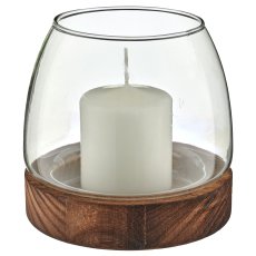 Glass lantern on wooden base, bulbous, 13x12.5cm, green