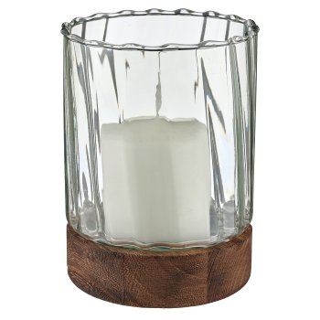Glas Windlicht auf Holzfuß, Zylinder, Spiral, 10x13,5cm, grün
