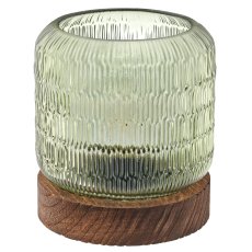 Glaslampe mit LED auf Holzfuß, 13x15cm, grün