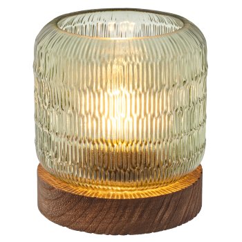 Glaslampe mit LED auf Holzfuß, 13x15cm, grün