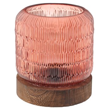 Glass lamp with LED on wooden base, 13x15cm, terracotta