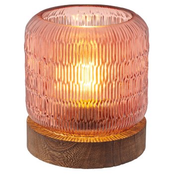 Glass lamp with LED on wooden base, 13x15cm, terracotta