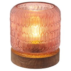 Glaslampe mit LED auf Holzfuß, 13x15cm, terracotta