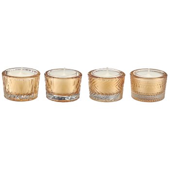 Glass tealight 4assorted in natural cardboard, 5.2x4cm, dark brown