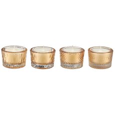 Glass tealight 4assorted in natural cardboard, 5.2x4cm, dark brown