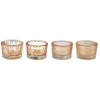 Glass tealight 4assorted in natural cardboard, 5.2x4cm, dark brown