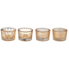Glass tealight 4assorted in natural cardboard, 5.2x4cm, dark brown