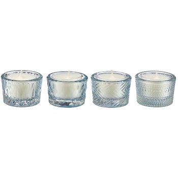Glass tealight 4assorted in natural cardboard, 5.2x4cm, blue