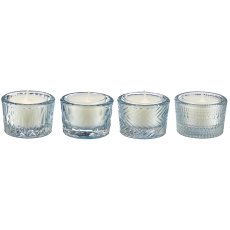Glass tealight 4assorted in natural cardboard, 5.2x4cm, blue