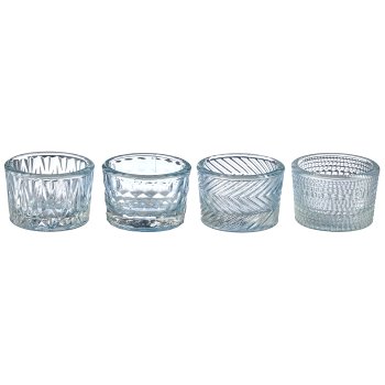 Glass tealight 4assorted in natural cardboard, 5.2x4cm, blue