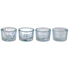 Glass tealight 4assorted in natural cardboard, 5.2x4cm, blue