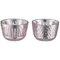 Glas Teelicht 2fa.so., Bauernsilber im Naturkarton, 8x5cm, rosa