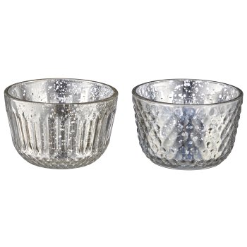 Glas Teelicht 2fa.so., Bauernsilber im Naturkarton, 8x5cm, silber
