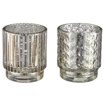 Glas Teelicht 2fa.so., Bauernsilber im Naturkarton, 7x8cm, silber