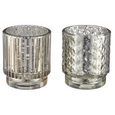 Glass tealight 2assorted, rustic silver in natural cardboard, 7x8cm, silver