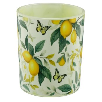 Glas Teelicht INSTYLE mit Printmotiv, 7x7x8,5cm, gelb, Lepuro