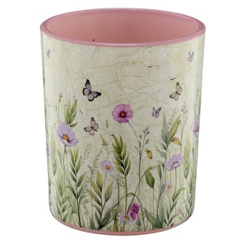 Glas Teelicht INSTYLE mit Printmotiv, 7x7x8,5cm, lavendel, Lepuro