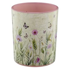 Glas Teelicht INSTYLE mit Printmotiv, 7x7x8,5cm, lavendel, Lepuro