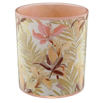 Glas Teelicht INSTYLE mit Printmotiv, 9x9x10cm, rosa, Lepuro