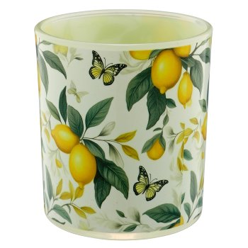 Glas Teelicht INSTYLE mit Printmotiv, 9x9x10cm, gelb, Lepuro