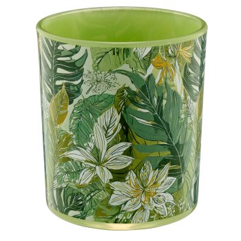 Glas Teelicht INSTYLE mit Printmotiv, 9x9x10cm, grün, Lepuro