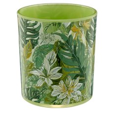 Glas Teelicht INSTYLE mit Printmotiv, 9x9x10cm, grün, Lepuro