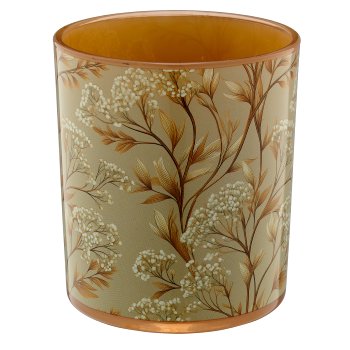 Glas Teelicht INSTYLE mit Printmotiv, 9x9x10cm, mandel, Lepuro