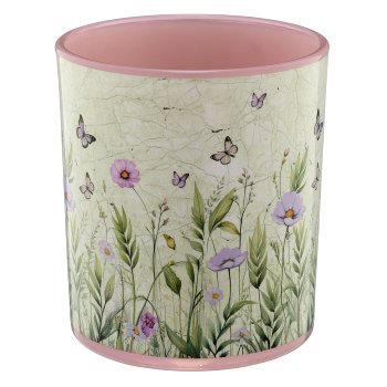 Glas Teelicht INSTYLE mit Printmotiv, 9x9x10cm, lavendel, Lepuro